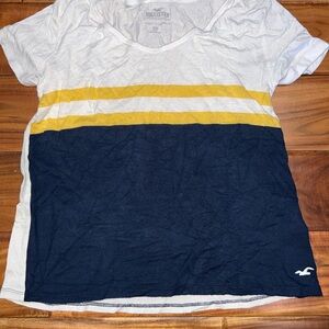 Hollister White, Yellow, and Navy Striped T-Shirt